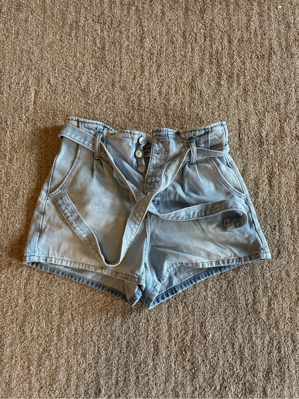 American Eagle Light Wash Paperbag Denim Mom Shorts